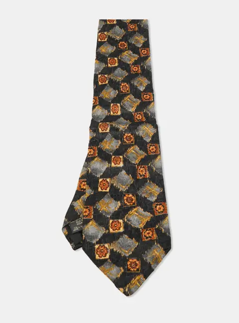 Ermenegildo Zegna Black Print Silk Tie