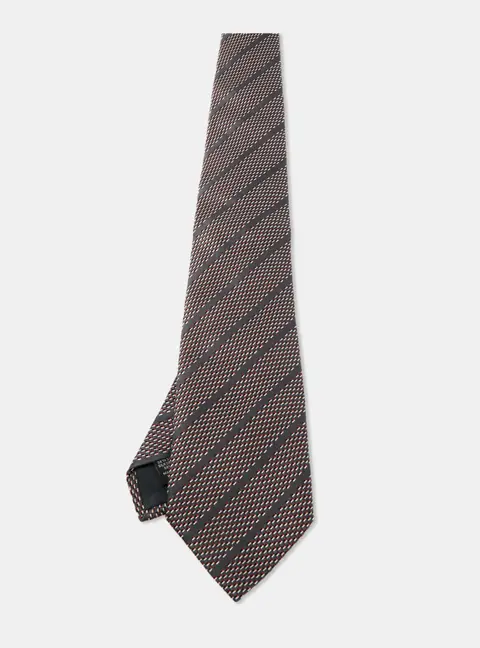 Ermenegildo Zegna Grey Striped Silk Traditional Tie