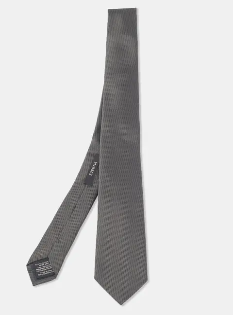 Ermenegildo Zegna Grey Striped Silk Skinny Tie