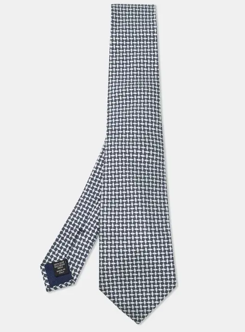 Ermenegildo Zegna Navy Blue Geometric Pattern Silk Tie