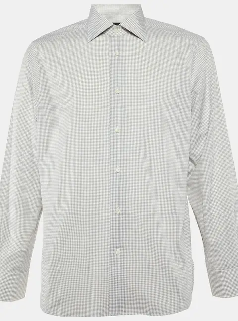 Ermenegildo Zegna White Check Pattern Cotton Tailored Fit Shirt M