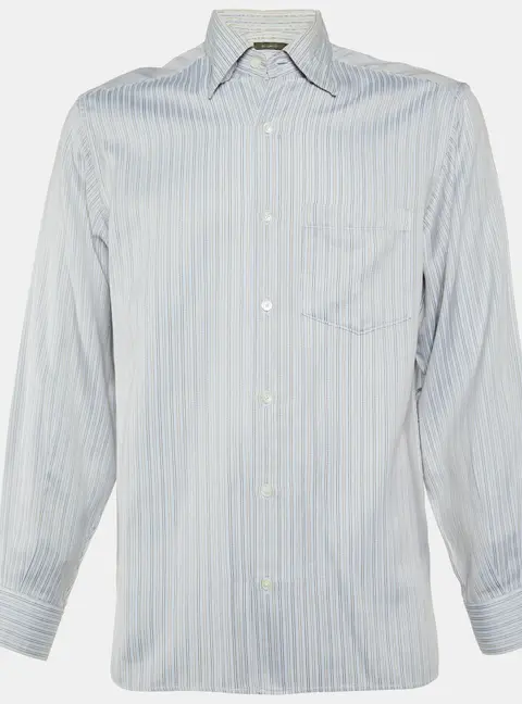Ermenegildo Zegna Light Blue Striped Cotton Long Sleeve Shirt M