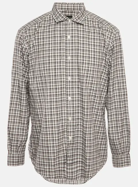 Ermenegildo Zegna Grey Checkered Cotton Traveller Fit Shirt XXL