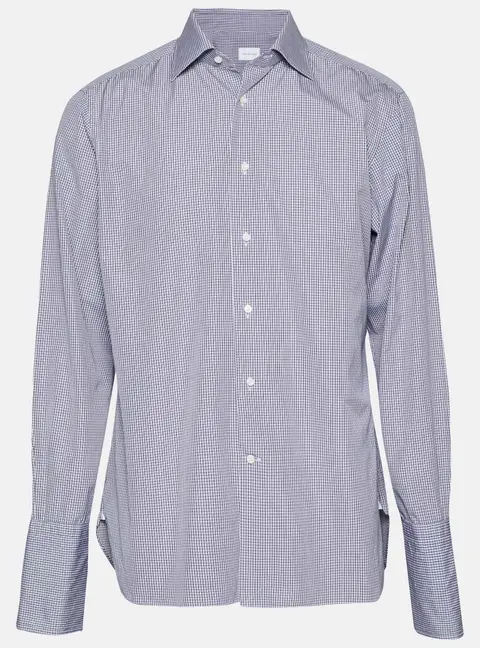 Ermenegildo Zegna Blue Checks Cotton Double Cuff Shirt M