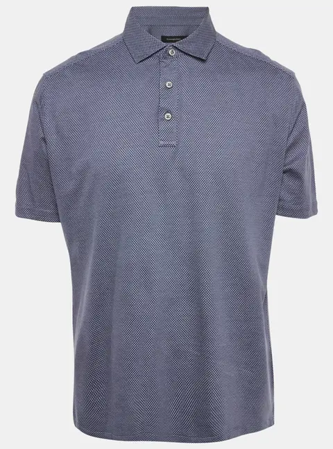Ermenegildo Zegna Blue Patterned Cotton Knit Polo T-Shirt XXL