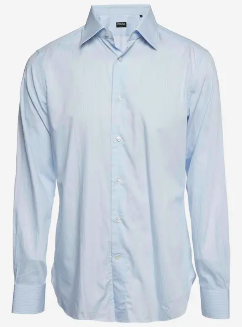 Ermenegildo Zegna Blue Striped Cotton Poplin Button Up Shirt L