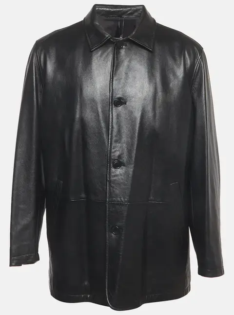 Ermenegildo Zegna Black Leather Button Up Jacket L