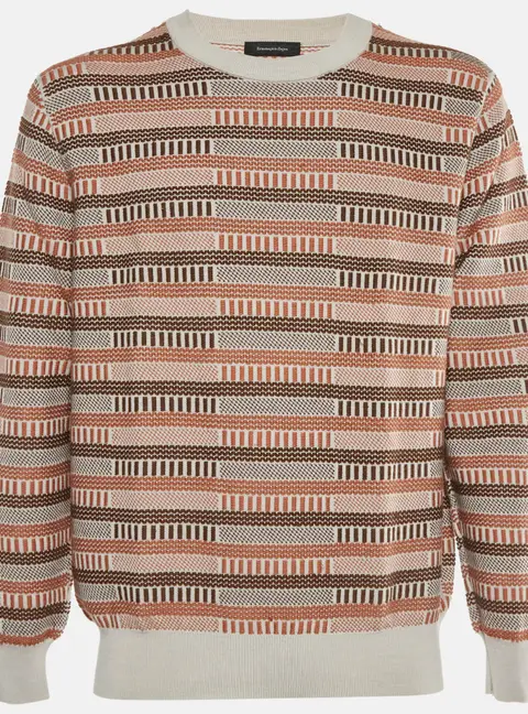 Ermenegildo Zegna Brown Intarsia Wool Crewneck Sweater XL