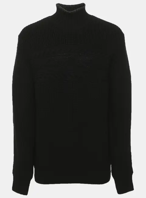 Zegna Black Rib Knit Turtleneck Sweater M