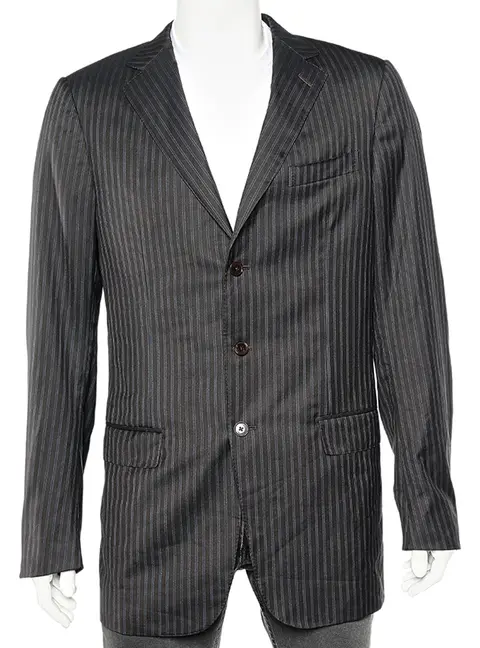 Ermenegildo Zegna Dark Brown Tonal Striped Wool Blazer L