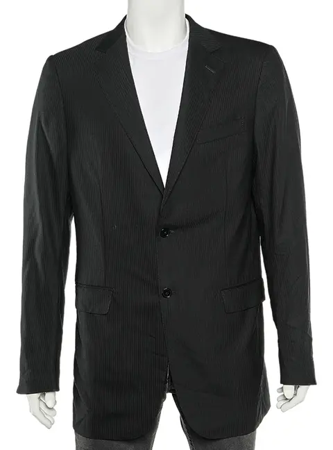 Ermenegildo Zegna Black Tonal Striped Wool Blazer L
