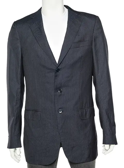 Ermenegildo Zegna Dark Blue Tonal Striped Wool Blazer L
