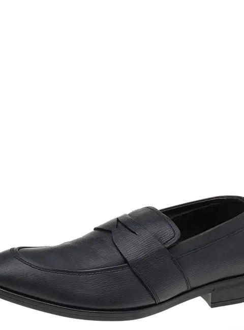 Ermenegildo Zegna Black Leather Slip on Loafers Size 41