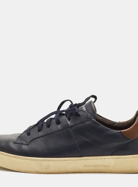 Ermenegildo Zegna Size 41 Navy Blue/Dark Brown Leather Low Top Sneakers
