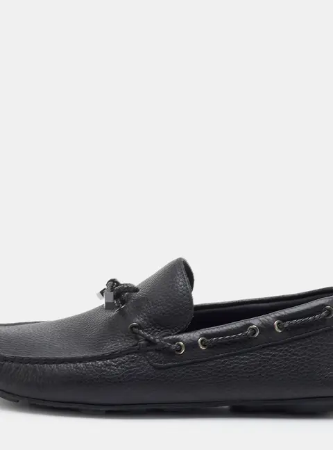 Ermenegildo Zegna Size 41.5 Black Leather Bow Slip On Loafers