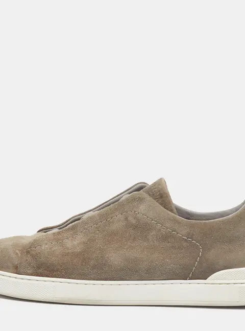 Ermenegildo Zegna triple stitch Size 42.5 Grey Suede Slip On Sneakers