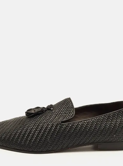 Ermenegildo Zegna Lido Size 43 Black Woven Tassel Leather Loafers
