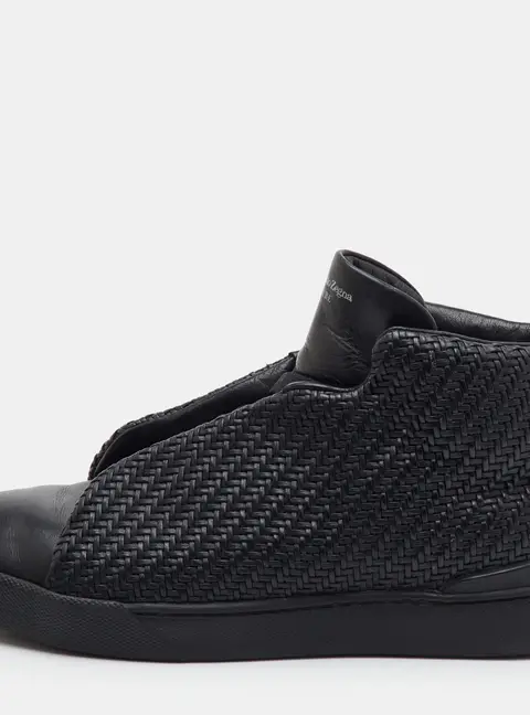 Ermenegildo Zegna Pelletessuta Triple Stitch Size 40.5 Black Woven Leather Slip On Sneakers