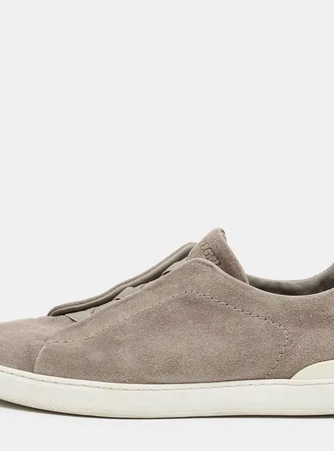 Ermenegildo Zegna Triple Stitch Size 40 Grey Suede Slip On Sneakers