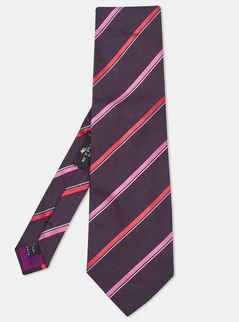 Etro Navy Blue/Bicolor Diagonal Striped Silk Traditional Tie