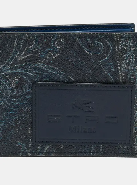 Etro Navy Blue Paisley Print Coated Canvas Bifold Wallet