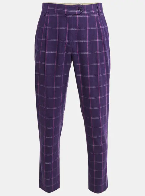 Etro Purple Checked Wool Tapered Trousers M