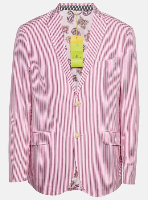 Etro Pink Striped Cotton Single Breasted Blazer XXL