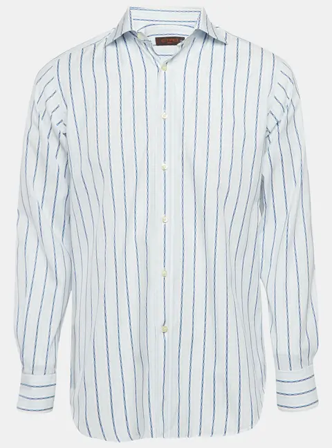 Etro Blue Pinstripe Cotton Long Sleeve Shirt M