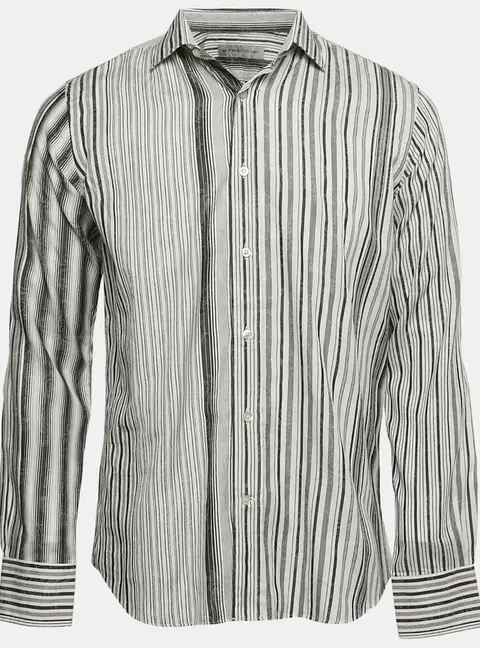 Etro White Stripe Cotton Button Front Shirt M