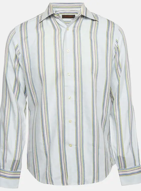 Etro Multicolor Stripe Jacquard Cotton Button Front Shirt M