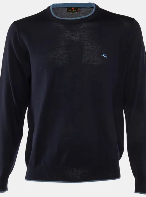 Etro Navy Blue Wool Knit Crew Neck Sweater XL