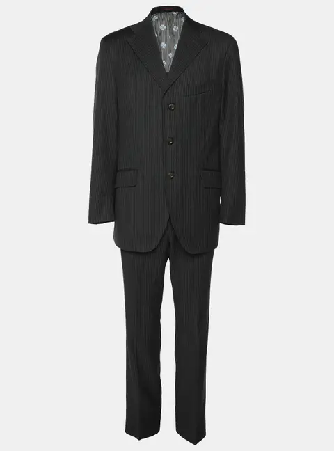 Etro Dark Grey Wool Single Breasted Blazer & Straight Leg Pant Set L