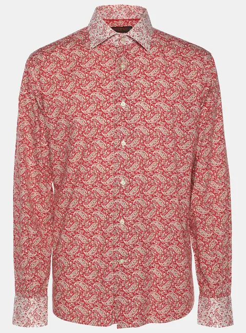 Etro Red Printed Cotton Long Sleeve Shirt M