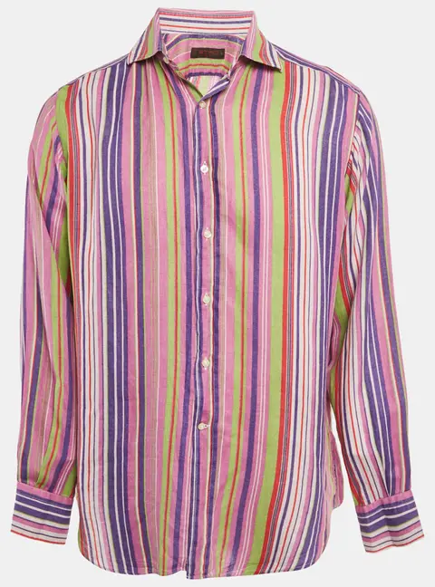 Etro Multicolor Striped Linen Full Sleeve Shirt L