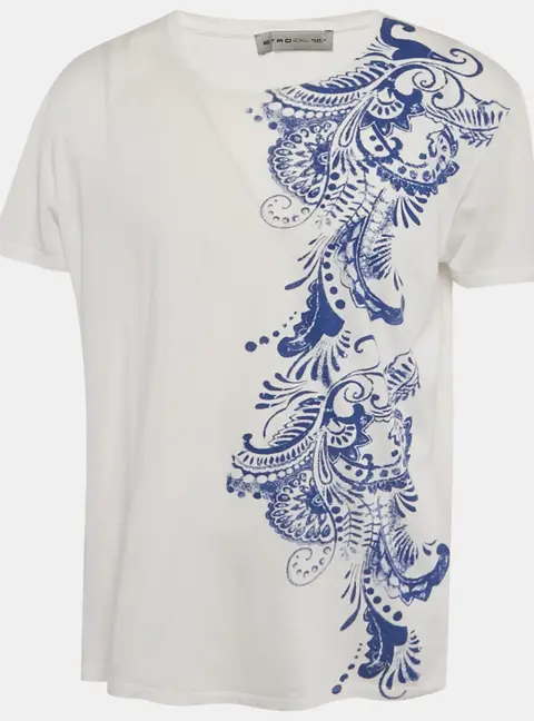Etro White Paisley Print Jersey Crewneck T-Shirt XXL