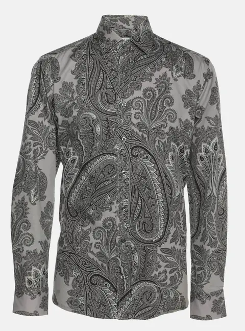 Etro Grey Paisley Print Cotton Long Sleeve Shirt M
