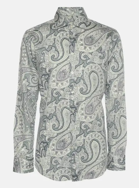 Etro Blue Paisley Print Cotton Long Sleeve Shirt M