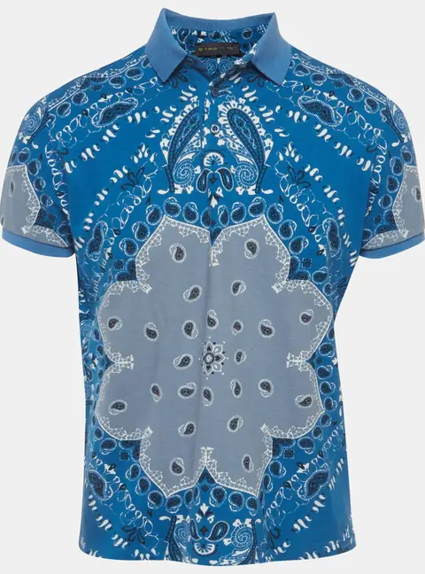 Etro Blue Paisley Print Polo T-Shirt M