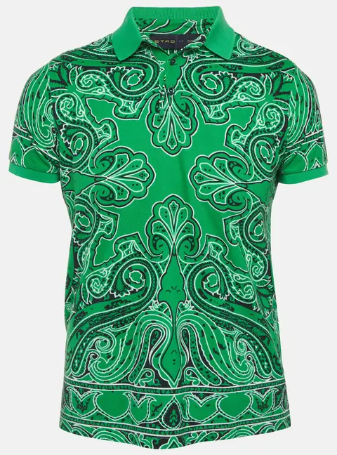 Etro Green Paisley Print Pique Polo T-Shirt M