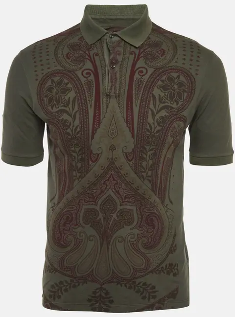 Etro Olive Green Paisley Print Pique Polo T-Shirt M