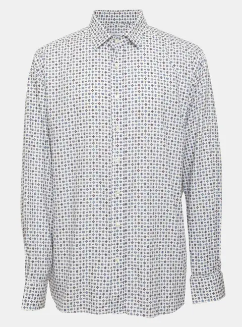 Etro White Multicolor Printed Cotton Long Sleeve Shirt XL