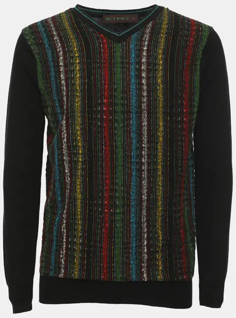 Etro Black Multicolor Printed Knit Sweater L