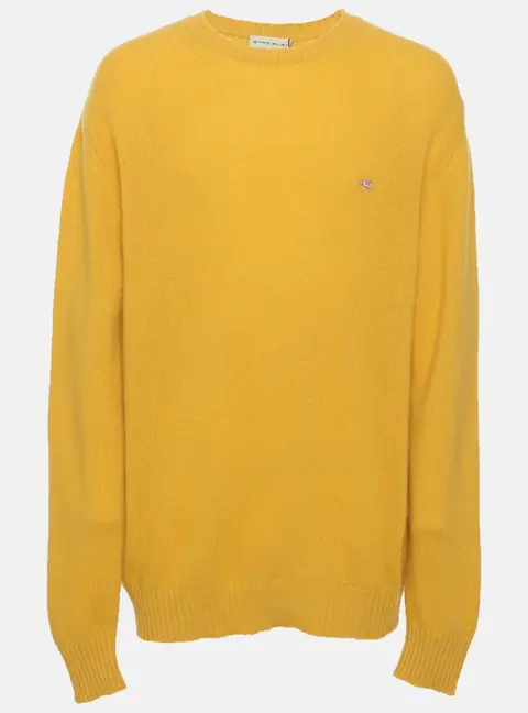 Etro Yellow Rib Knit Wool Logo Embroidered Crew Neck Sweater XXXL