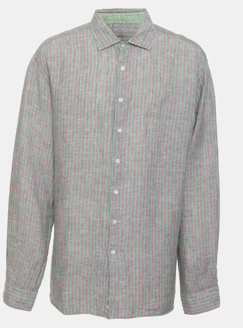 Etro Purple/Green Stripe Linen Long Sleeve Shirt XXL