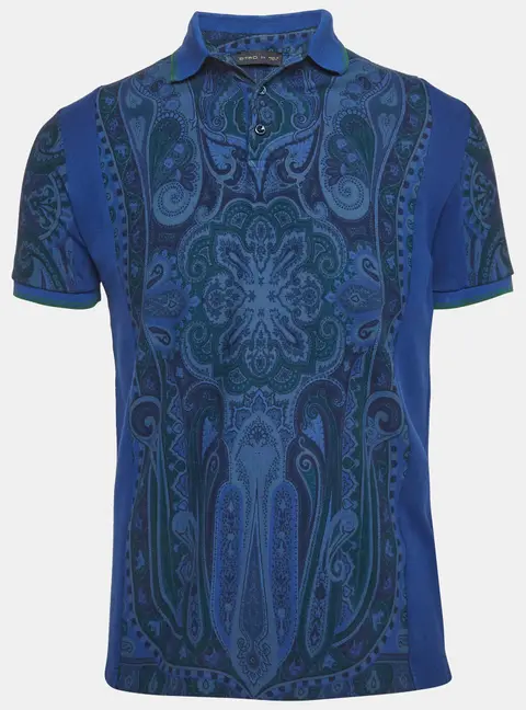 Etro Blue Paisley Print Jersey Polo T-Shirt M