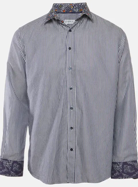 Etro Blue/White Striped and Paisley Print Cotton Button Up Shirt L