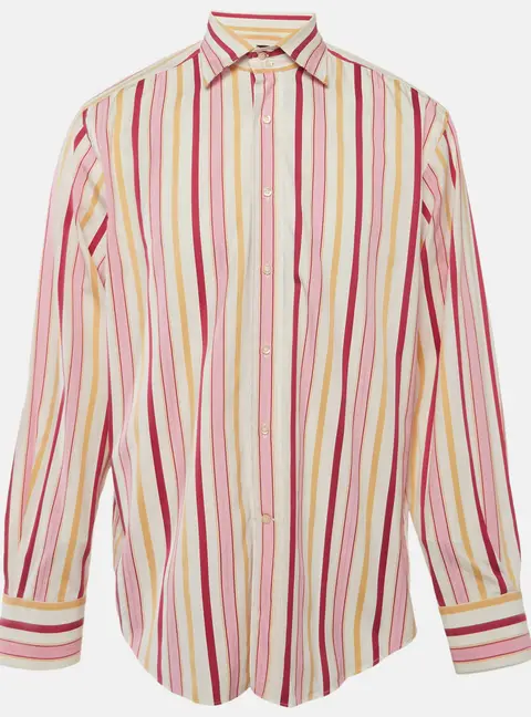 Etro Pink Striped Cotton Long Sleeve Shirt XL
