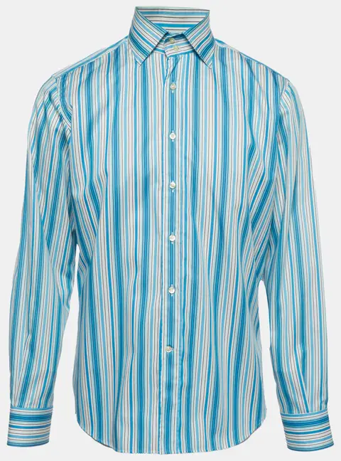 Etro Blue Striped Cotton Poplin Button Up Shirt L