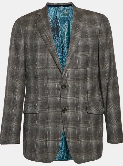 Etro Grey Glen Plaid Wool Single Breasted Blazer L