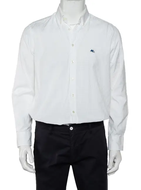 Etro White Paisley Pattern Cotton Button Front Shirt L